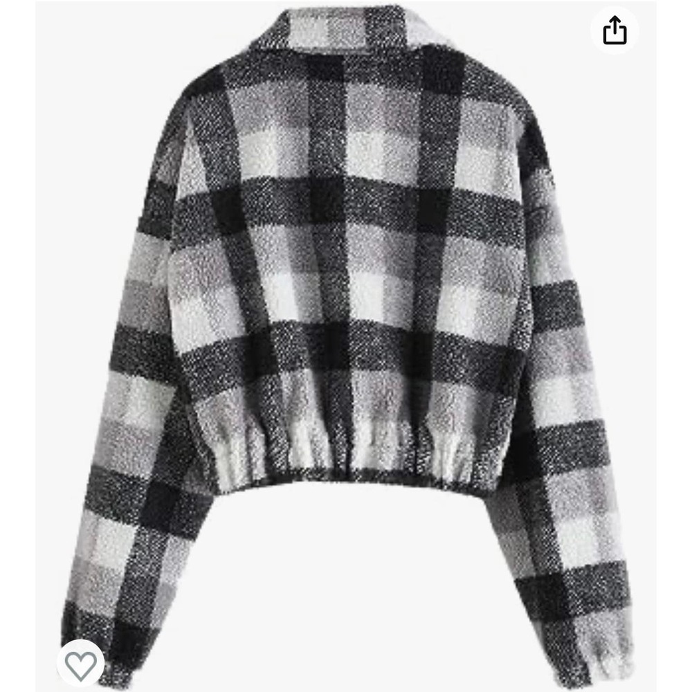 New ZAFUL Women's Faux Fur Pullover Half Zip Long Sleeve Crop Sweatshirt Tops - Picture 2 of 5
